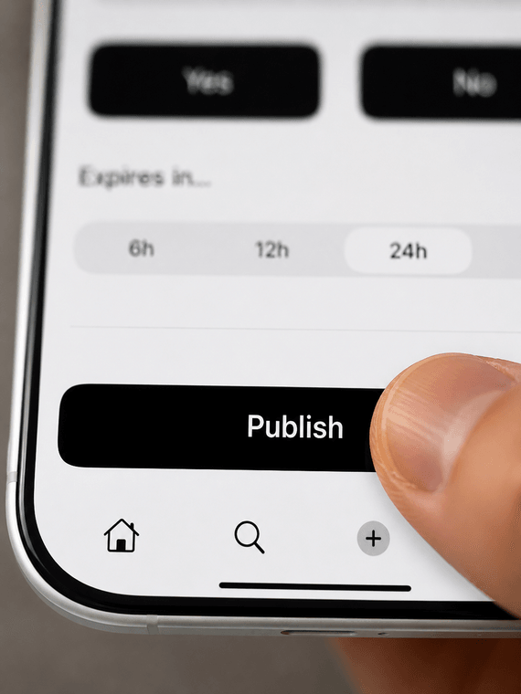 Thumb pressing Publish on a Tapnudge nudge